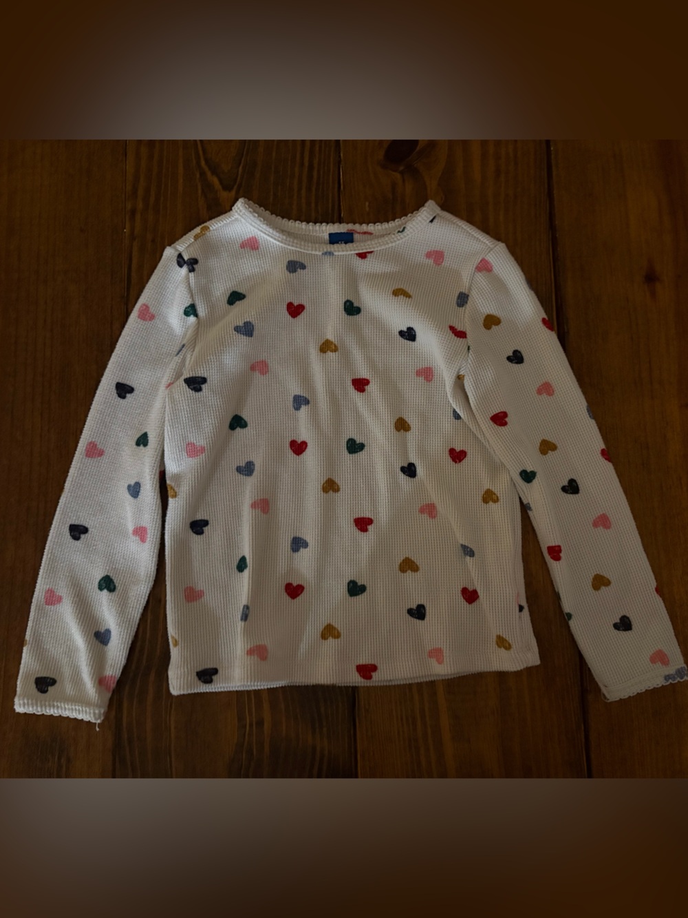 Old Navy White Long Sleeve Tee with Multicolor Heart Print
